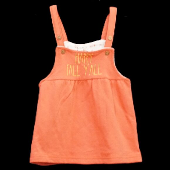 Rae Dunn Baby Rose Overall Dress with “Happy Fall Y’all” Girl’s 3-6 Months - Picture 1 of 5